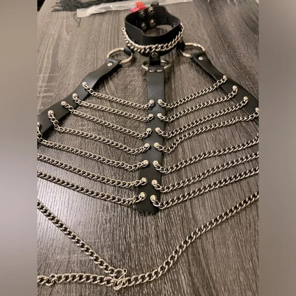 Genuine leather and steel chain bodice harness - Picture 2 of 12